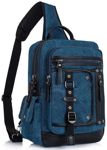 Cross Body Bag for Men: Large Canvas Sling Backpack Messenger Bag Fits 15.6 Inch Laptop for Work Commute - color: Dark Blue, size: Large
