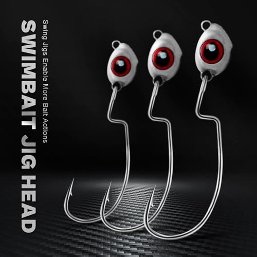 OJY&DOIIIY Fish Eye Swimbait Jig Heads, 12/20 Pack Weighted Hooks for Texas Rig or Ned Rig Fishing 1/8 3/16 1/4 3/8 oz - style: 3/16oz, 1/0, 20 Pack