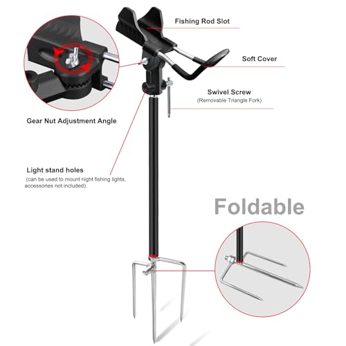 Fishing Rod Holders for Bank Fishing, 360 Degree Adjustable Fishing Rod Holders for Ground , Multifunctional Aluminum Beach Fishing Rod Holder Fishing Gifts for Men
