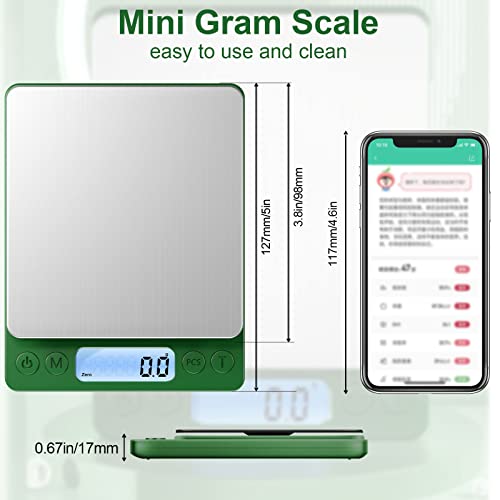 Digital Food Scale for Food Ounces and Grams，YONCON 3000g/0.1gram Accuracy Multifunctional Kitchen Scale for Cooking, Baking | Small Size for Easy Storage | Tare Function - color: Dark Green