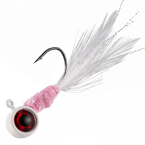 Dr.Fish 10 Pack Crappie Jig Marabou Jig Hand-Tied Freshwater Ball Fishing Jig Hooks Sickle Hook Bass Trout Panfish Bluegill Walleye 1/16oz 1/8oz 3/16oz 1/4oz - color: White, size: 1/32oz-Hook #6