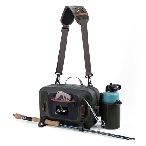 Goture Waterproof Fishing Waist Pack,IPX8 840D TPU Large Tackle Bag with Rod Holder,Airtight Zipper Closure,Detachable Water Bottle Holder, 10L Fly Fishing Bag with Adjustable Strap,Sling Fanny Pack - color: B3:10L Waterproof Tackle Bag