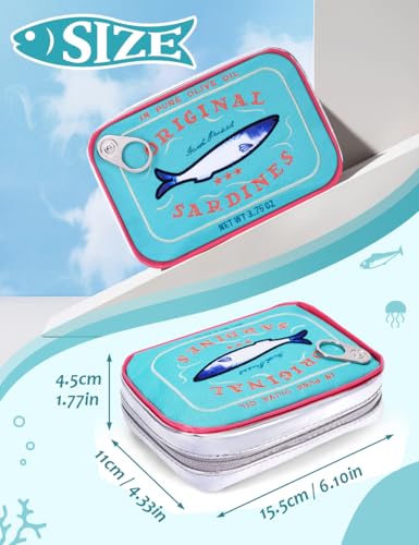Cessfle Canned Sardines Makeup Bag, Funny Sardine Tin Fish Cosmetic Bag, Creative Cute Makeup Bag Kawaii Pencil Case Pouch, Coquette Make up Pouch for Women… - color: Blue mix Pink