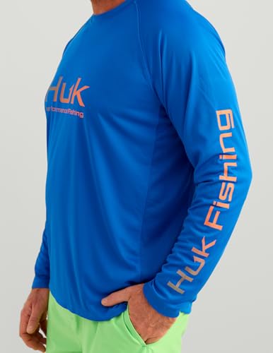 HUK Men's Pursuit Vented Long Sleeve Fishing Shirt (+30 UPF) - color: Ocean Blue, size: Small