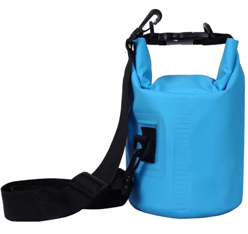 2L/3L/5L/10L/15L/20L/30L 500D Tarpaulin Heavey-Duty PVC Water Proof Dry Bag Sack for Kayaking/Boating/Canoeing/Fishing/Rafting/Swimming/Camping/Snowboarding - color: Light Blue, size: 2L with Strap