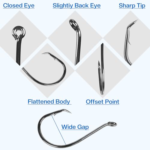Circle Hooks Freshwater Saltwater Fishing Hooks 2X Strong High Carbon Steel Offset Catfish Fishing Hooks, Variety of Different Sizes - color: 150pcs hooks
