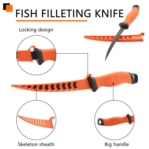 32 Inch Non Slip Fish Fillet Mat Heavy Duty Rollable Fish Bait Cutting Board Large Size Fish Cleaning Mat with 7 inch Fillet Knife and Fish Scaler Portable Fish Fillet Mat