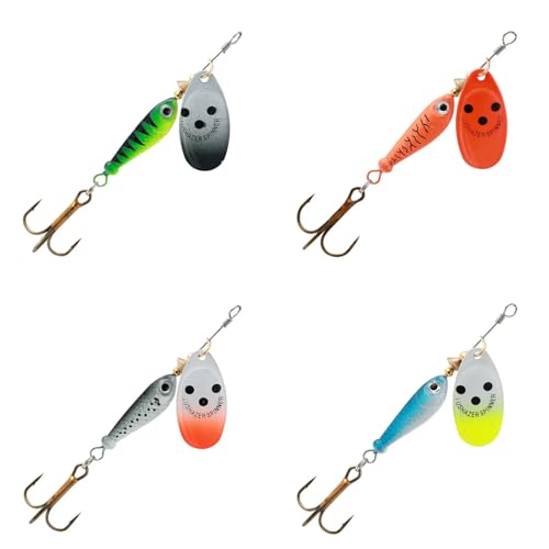 4Pcs Fishing Lure Spinner Baits, Spinner Bait Bionic Hard Baits,Metal Rotating Sequin Fishing baits for Bass, Trout, Walleye, Northern Pike and Salmon