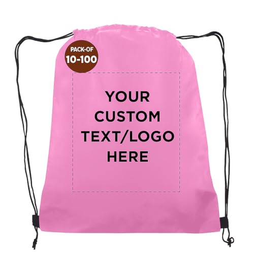 DISCOUNT PROMOS Custom Non-Woven Drawstring Backpacks Set of 10/50/100, Personalized Bulk Pack - color: Pink, size: 10/50/100