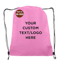 DISCOUNT PROMOS Custom Non-Woven Drawstring Backpacks Set of 10/50/100, Personalized Bulk Pack - color: Pink, size: 10/50/100