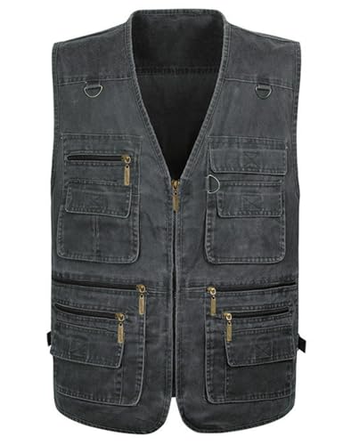Flygo Men's Vest Plus Size 16 Pockets Leisure Outdoor Lightweight Fishing Photo Journalist Vest - color: Grey, size: X-Large