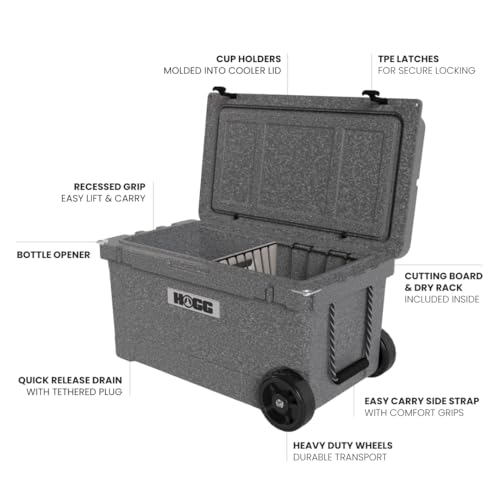 Hogg Rotomolded Coolers, Ice Chest with Wheels, Wheeled Cooler, Rotomolded Ice Chest, Dry Storage, Fishing and Camping Items, Birthday Gifts for Men - color: Frosted Gray, size: 65qt