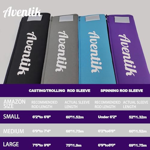Aventik Lightproof Neoprene Rod Sleeve – Protective Fishing Rod Sock Cover with Hanging Loop & Adjustable Lanyard for Casting, Spinning & Trolling Rods - color: Black+Blue+Purple, size: Length: 52''/1.32m