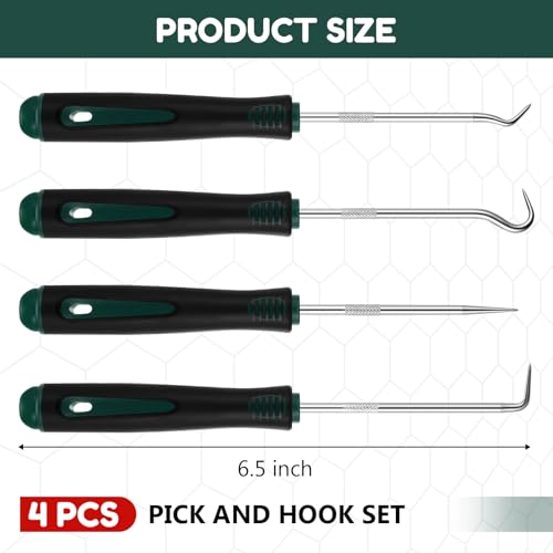 WILLBOND 4 Pcs Pick and Hook Set Precision Automotive Mechanic Picks Tools Set for Car Oil Seal Hooks Puller Remover Tools(6.5 Inches,Dark Green) - color: Dark Green, size: 6.5 Inches