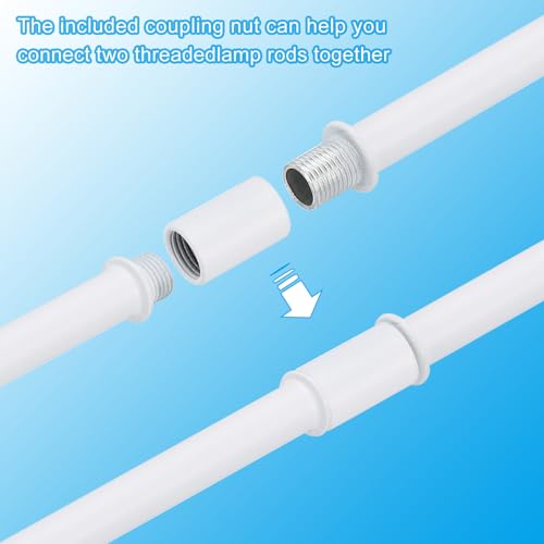 PATIKIL Straight Pipe Lamp Stems Rod Kit, 4Set M10 Carbon Steel 60mm(2.36") Long Double End Thread Rod with Coupling Nuts Sleeve Connector for Table Lamps Chandeliers, White - color: White, size: 60mm(2.36")