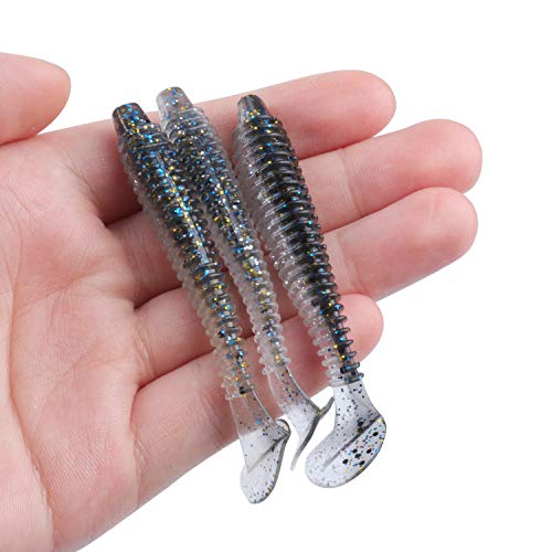 Paddle Tail Swimbaits 100/80/50PCS, 5/4/3/2 inch Soft Fishing Lures Bulk Pack – Durable Lifelike Action Lures for Bass, Trout, Crappie – Freshwater & Saltwater Fishing Gifts - color: Silver Blue, size: 3in, 100pcs