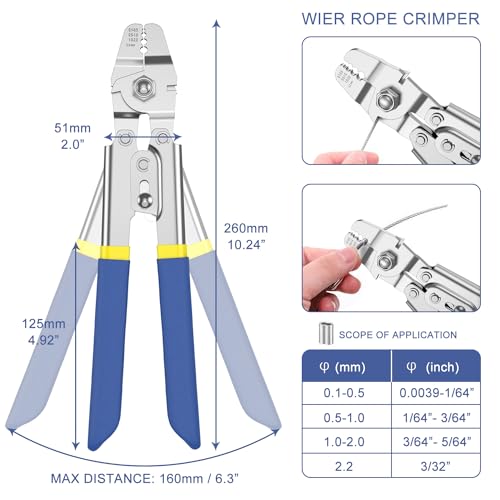 100ft Wire Rope Crimping Tool Kit, Fishing Crimping Tool With 304 Stainless Steel Cable 7x7 Strand Core(1.5mm), 200Pcs 1/16''Aluminum Crimp Loop Sleeves And 20Pcs Wire Rope Stainless Steel Thimble - color: Cable Crimper, 100ft Stainless Steel Cable, 200pc