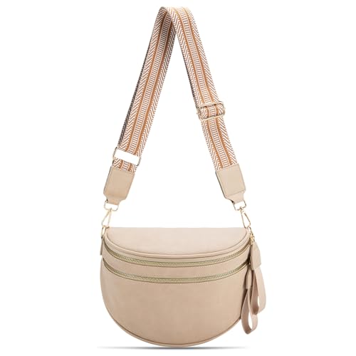 oscaurt Leather Crossbody Bag Bum Bag for Women Large Sling Bag Cross Body Purse Shoulder Handbag Fanny Pack - color: Apricot, size: Medium