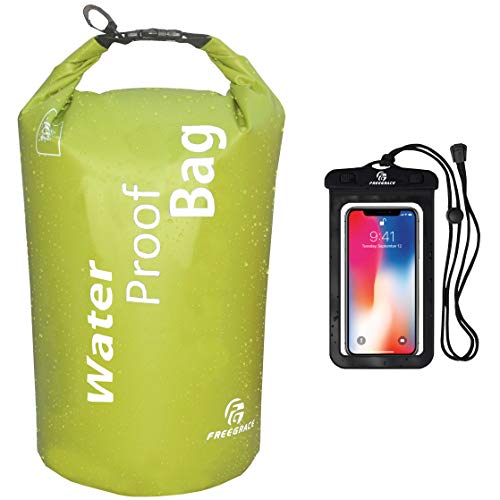 Freegrace Lightweight Floating Dry Bag and Waterproof Phone Case Set, Double Zip-Lock Dry Sack for Water Sports, Rafting, Beach and Camping - color: Green, size: 2L