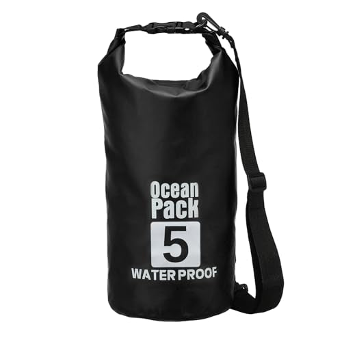 Waterproof Dry Bag, 5L Fit for Women Men Water Proof Bags Lightweight Dry Storage Floating Backpack with Whistle for Travel Backpacking Boating Kayaking Camping (Black) - color: Black, size: 5L