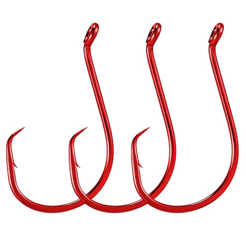 Dr.Fish 100 Pack Octopus Circle Hooks, Saltwater & Freshwater Fishing Hooks, #8-#10/0, Offset, Catfish, Tuna, Striper, Snapper, Bass Fishing - color: Red, size: #1-100 Pack