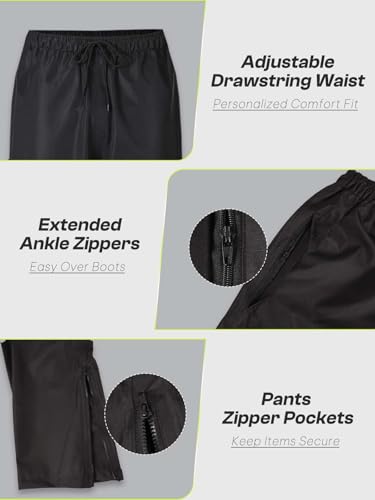 SaphiRose Men's Waterproof Rain Gear 2pcs/set Packable Rain Suit for Working Fishing - color: Black With Placket, size: Small