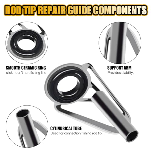 Rod Tip Repair Kit 50pcs Fishing Rod Tips Replacement Set with Storage Box, 10 Sizes Pole Tip Repair Kit - size: B-Stainless Steel rod tip kit