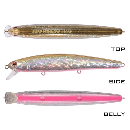 LITTMA California Surf Fishing Lures Saltwater Jerkbait Crankbait Surf Minnow 110/125 - Metallic Sardine Super Glow & Pearl Pink Belly Glow Lures for Halibut & Striper Fishing - color: Sandy Halibut (Super Glow), size: 110mm - 5/8oz