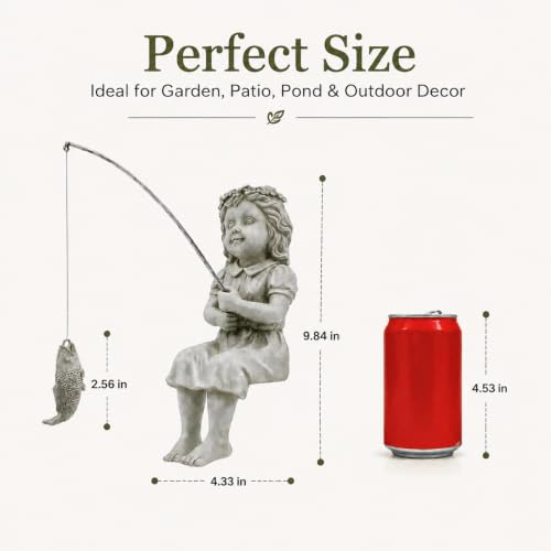 Goodeco Fishergirl Statue Garden Decor - 11" Little Fishing Guy for Koi Pond or Waterfalls, Poolside Statue with Glow in Dark Pebbles Included, Great Gifts for Mom, Women or Birthdays, Gift Ideas - color: Fishergirl
