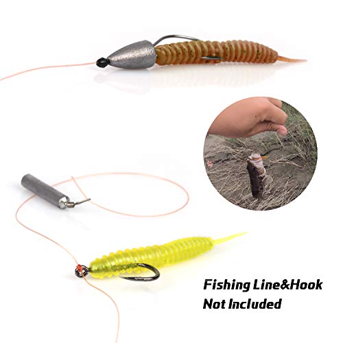 RUNCL Anchor Box - Paddle Tail Swimbaits, Soft Jerk Baits, 20/40/50/60pcs Soft Fishing Lures, Curved Tail Grubs - 3D Lifelike Eyes, Split/Boot/Curved/Straight/Thin Tail - 1/2/3/4/5in, Proven Colors - color: T - Straight Tail Worms (2-1/3in, 50pcs)