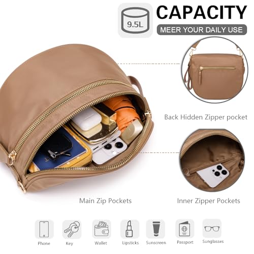 Pure Colour Crossbody Bum Bags for Women Spacious Checkered Cross body Bag Nylon Trendy Fanny Pack for Travel - color: Brown