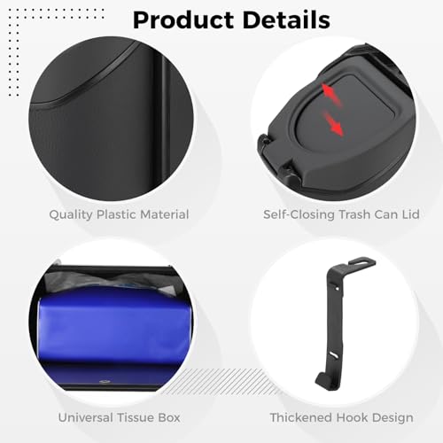 7-in-1 Car Seat Back Organizer, Multifunctional Storage with Cup Holder, Dual-Use Trash Can, Tissue Box, 2 Hooks, Easy to Install Back Seat Car Organizer