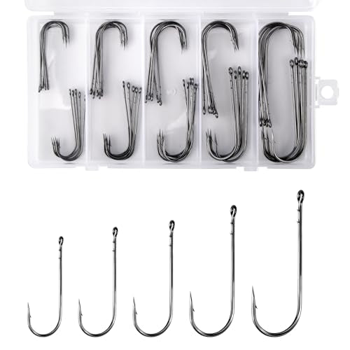 Alwonder Worm Fishing Hooks Straight Shank Baitholder Hooks for Bass Fishing Heavy Cover Bait Holder Design Freshwater Flipping Punching Pitching Texas Drop Shot Neko Rig #1#1/0#2/0#3/0#4/0