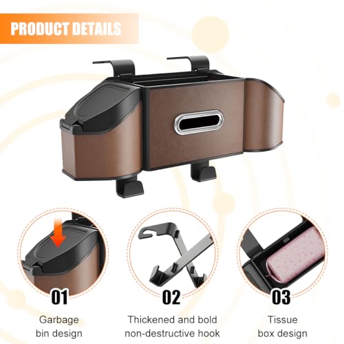HZEL Car Seat Back Organizer, 7 in 1 Vehicle Backseat Storage Box with Cup Holder Tissue Box Trash Bin & Hooks, Multifunctional Auto Interior Headrest Organizer, Universal for SUV RV Truck (Brown) - color: Brown