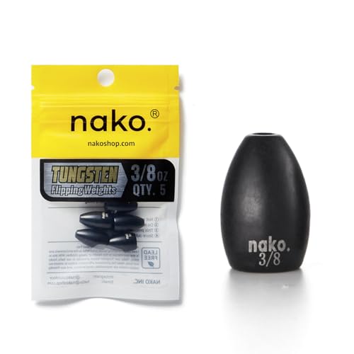 97% Pure Tungsten Flipping Weights - 10 Pack / 5 Pack - Nako Tungsten Weights - Fishing Sinkers for Bass Fishing - color: No Chip Black, size: 3/8 oz - 5 pack