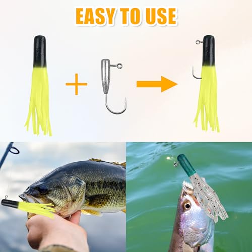 Soft Plastic Fishing Lure Jig Head Hook Kit,Grub Worm Lures Crappie Jigs Head Grub Tail Swimbait Tube Bait Jigs for Saltwater Freshwater, Trout Crappie Fishing - color: 140PCS Sets
