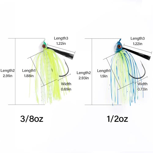 Dr.Fish 2 Pack Swim Jigs Weedless Bass Fishing Jigs Hook Lures with Reinforced Weed Guard Fish Head Swimbait Silicone Skirt Pike Walleye Muskie Freshwater Lures - color: Hot Craw, size: 3/8oz