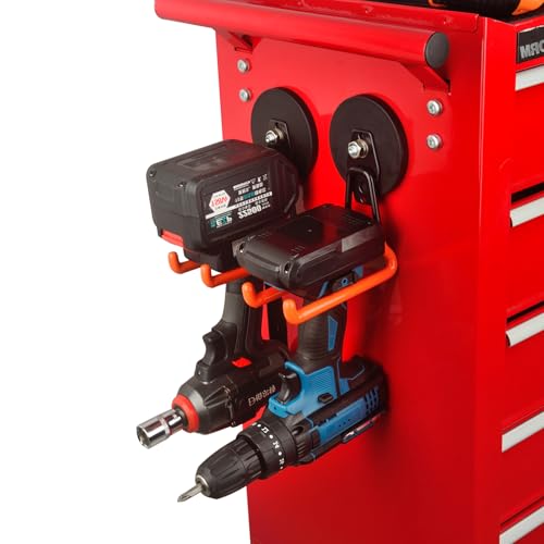 MUTUACTOR Updated Super Strong Magnetic Hooks,40lbs Anti-Scratch Large Garage Hooks for Hanging,2-Pack Magnetic Hooks Heavy Duty for Organizing Heavy Impact Drivers Trailer Cord Garden Tool Box - style: Updated 3.46in Magnet L Red Hooks 2PCS