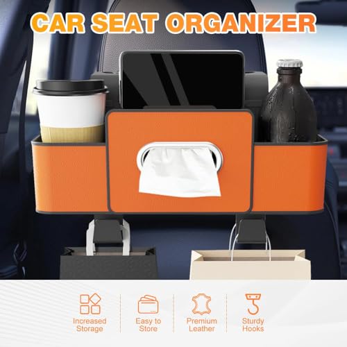 Back Seat Car Organizer, 3-in-1 Backseat Car Organizers and Storage Box with Cup Holder, Tissue Box, Trash Bin & Hooks for Hold Phones, Snacks, Drinks, and Handbags (Beige) - color: Beige