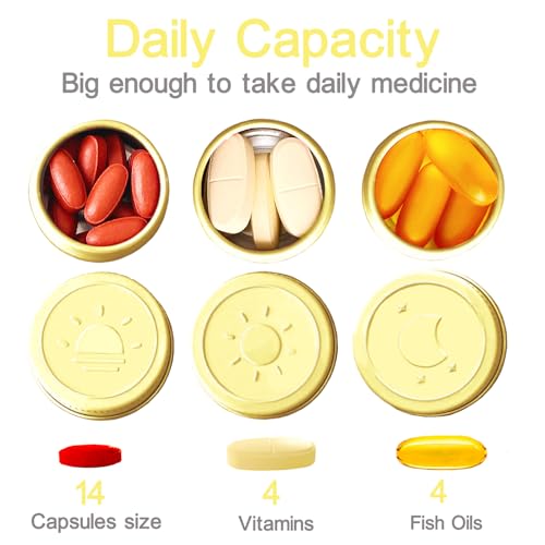 Extra Small Single Pill Box for Purse (3 Pack), Aluminum Screw Top Pill Container, 3 Times a Day Portable Waterproof Single Pill Case for Vitamins, Fish Oils, Supplements (Light Yellow) - color: Light Yellow