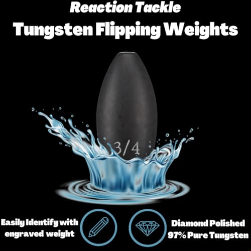 Reaction Tackle Tungsten Flipping Weights for Bass Fishing - Punch Sinkers for Heavy Cover - Size Stamped Texas and Carolina Rig Freshwater and Saltwater - color: Black, size: 1-1/2 oz (2-Pack)