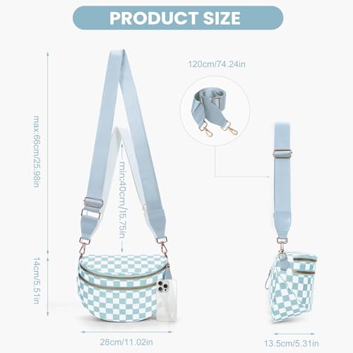 Checkered Crossbody Bum Bags for Women Nylon Checkered Purse Checkerboard Fanny Pack - color: A10-ice Blue