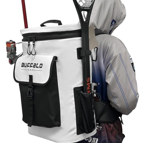 Buffalo Gear Fish Cooler Backpack 32Qt Waterproof Fishing Backpack Cooler Portable Fish Bag, Keep Ice Cold More Than 24 Hours - color: White-32qt