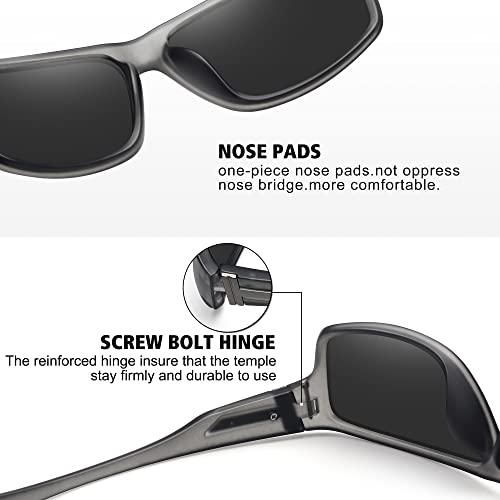 STORYCOAST Polarized Sports Sunglasses for Men Women Unbreakable Frame Cycling Fishing Driving - color: 3pack Black+clear Gray Frame/Gray+clear Gray Frame/Blue