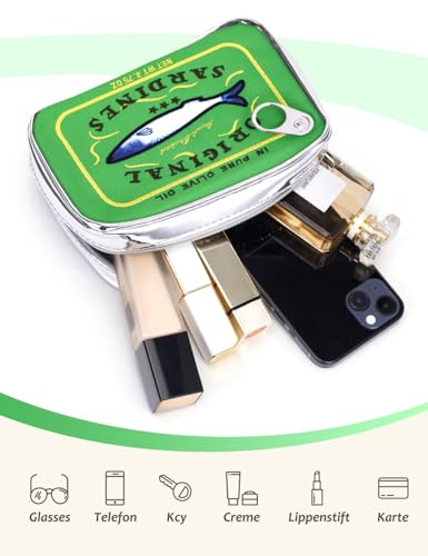 Cessfle Canned Sardines Makeup Bag, Funny Sardine Tin Fish Cosmetic Bag, Creative Cute Makeup Bag Kawaii Pencil Case Pouch, Coquette Make up Pouch for Women - color: Green