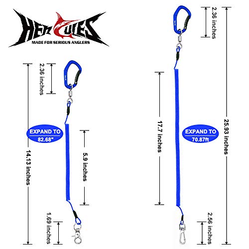 HERCULES M4 Fishing Lanyard, Fishing Pole Tether, Kayak Paddle Leash, Heavy Duty Retractable Coiled Lanyard for Fishing, Rods, Pliers, Boating, Paddles, Kayak - color: Pack of 2 Blue (17.7" Plus, 5.9")