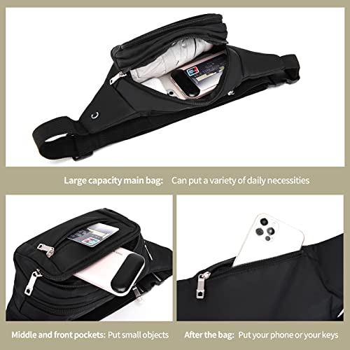 Crossbody Fanny Pack for Men&Women,Large Waist Bag & Hip Bum Bag with Adjustable Strap for Outdoors Workout Traveling Casual Running Hiking Cycling - color: Black Pure