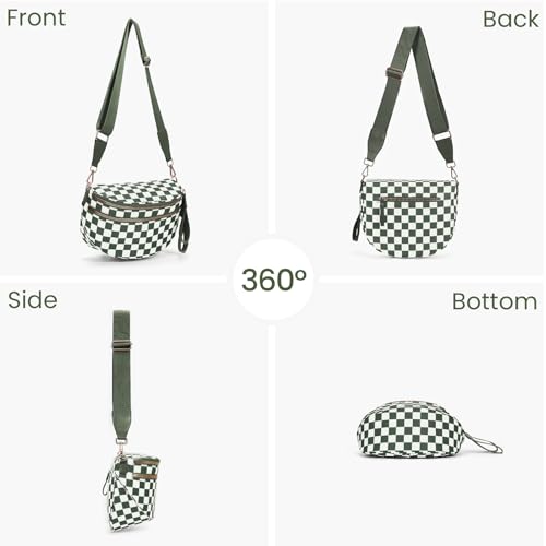 Checkered Crossbody Bum Bags for Women Nylon Checkered Purse Checkerboard Fanny Pack - color: A05-bean Green