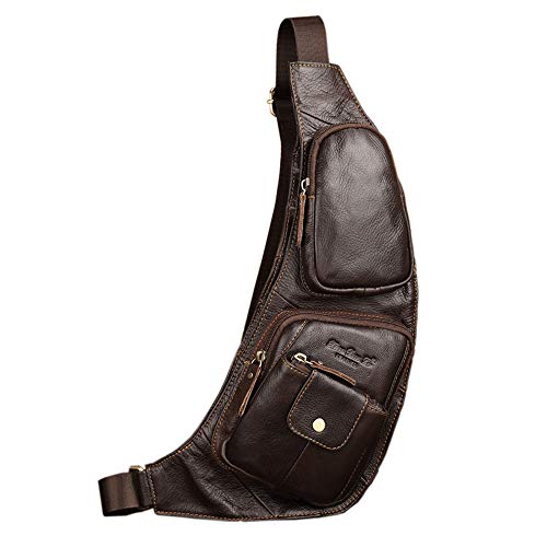 Hebetag Leather Sling Bag Crossbody Backpack for Men Women Travel Outdoor Camping - color: #03coffee