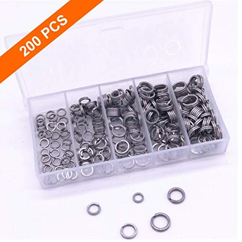 200pcs Assorted Size Split Rings Fishing Lure Connectors Stainless Steel Split Ring OD 5/6/7/8/9mm Open Jump Rings Connectors for Charm Connector Jewelry Findings Fishing - color: Heavy duty split rings_200pcs